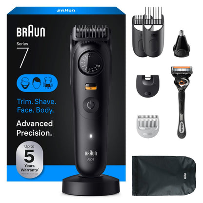 Braun Series 7 All-in-One Beard & Body Grooming Kit for Men - Cordless Trimmer, Hair Clippers & Shaver with Gillette ProGlide Razor, AIO 7535, Matte Black Avelisse