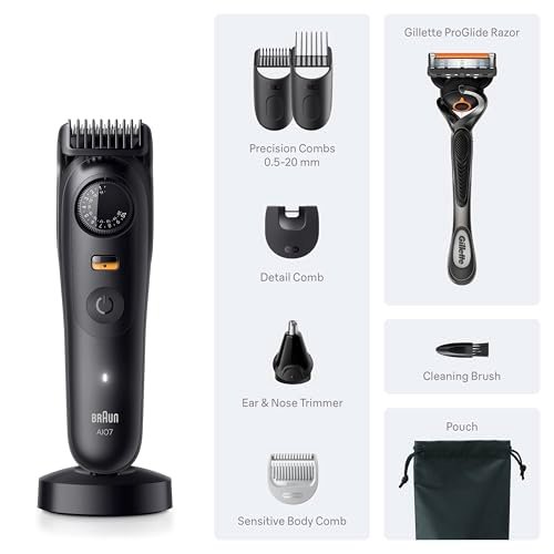 Braun Series 7 All-in-One Beard & Body Grooming Kit for Men - Cordless Trimmer, Hair Clippers & Shaver with Gillette ProGlide Razor, AIO 7535, Matte Black Avelisse