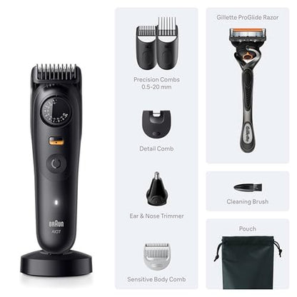 Braun Series 7 All-in-One Beard & Body Grooming Kit for Men - Cordless Trimmer, Hair Clippers & Shaver with Gillette ProGlide Razor, AIO 7535, Matte Black Avelisse