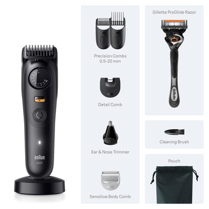 Braun Series 7 All-in-One Beard & Body Grooming Kit for Men - Cordless Trimmer, Hair Clippers & Shaver with Gillette ProGlide Razor, AIO 7535, Matte Black Avelisse