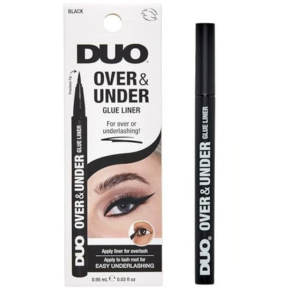 DUO Over & Under Lash Glue Liner – 2-in-1 Eyelash Adhesive and Eyeliner, Black, Waterproof Long-Lasting Eyelash Glue Pen for Strip Lashes, 0.03 Fl Oz