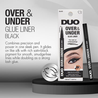 DUO Over & Under Lash Glue Liner – 2-in-1 Eyelash Adhesive and Eyeliner, Black, Waterproof Long-Lasting Eyelash Glue Pen for Strip Lashes, 0.03 Fl Oz