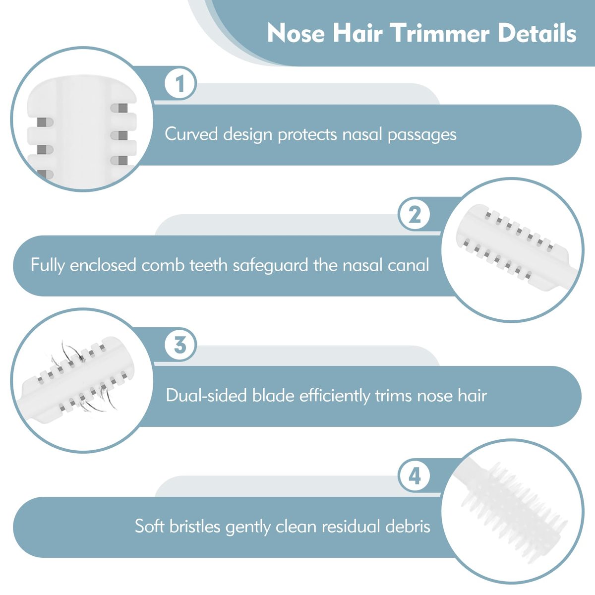 MIVZO 5-Pack 2-in-1 Nasal Hair Cutter - Double Sided Nose Hair Trimmer, Portable 360° Rotating Manual Trimmer for Men and Women, Pure White - görsel 3