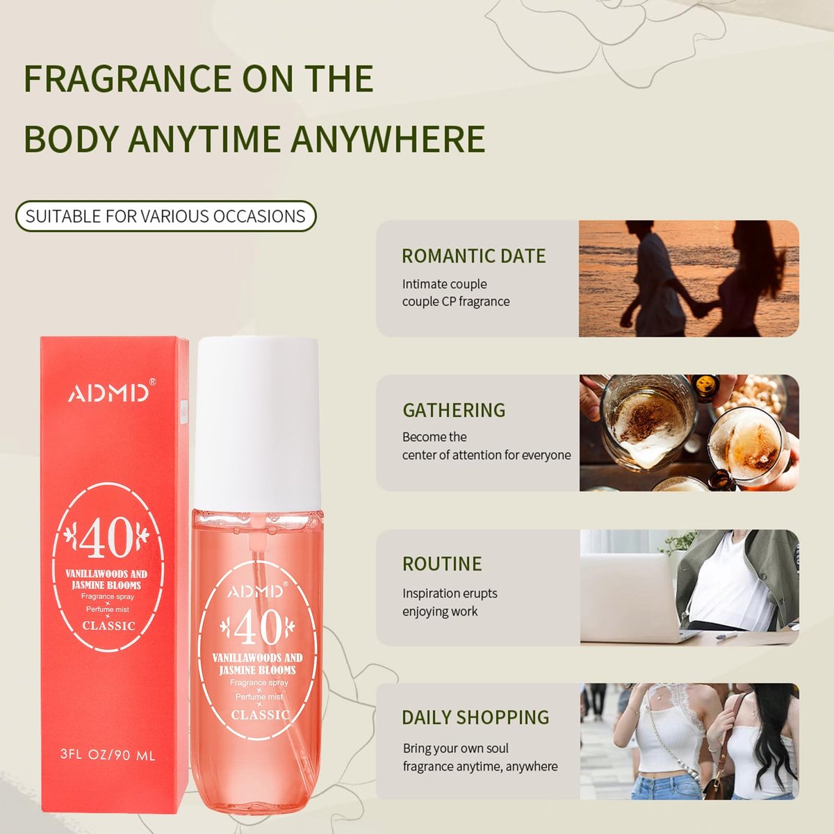 ADMD Sweet Romantic Perfume for Women, Floral Fantasy Eau de Toilette – Long-Lasting Fresh Fragrance, Giftable Travel Spray, 90ml/3.0 floz 40# - görsel 7