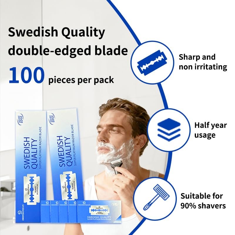 ZHENDANQIAN Super Platinum Double Edge Razor Blades - 100 Pack, Swedish Quality, Sharp & Non-Irritating, 6-Month Supply Avelisse
