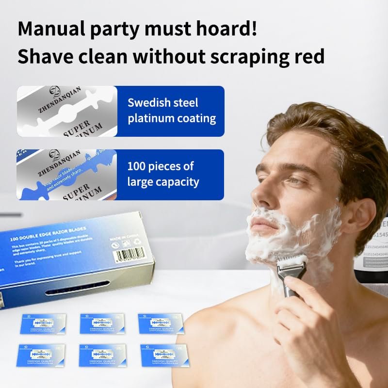 ZHENDANQIAN Super Platinum Double Edge Razor Blades - 100 Pack, Swedish Quality, Sharp & Non-Irritating, 6-Month Supply Avelisse