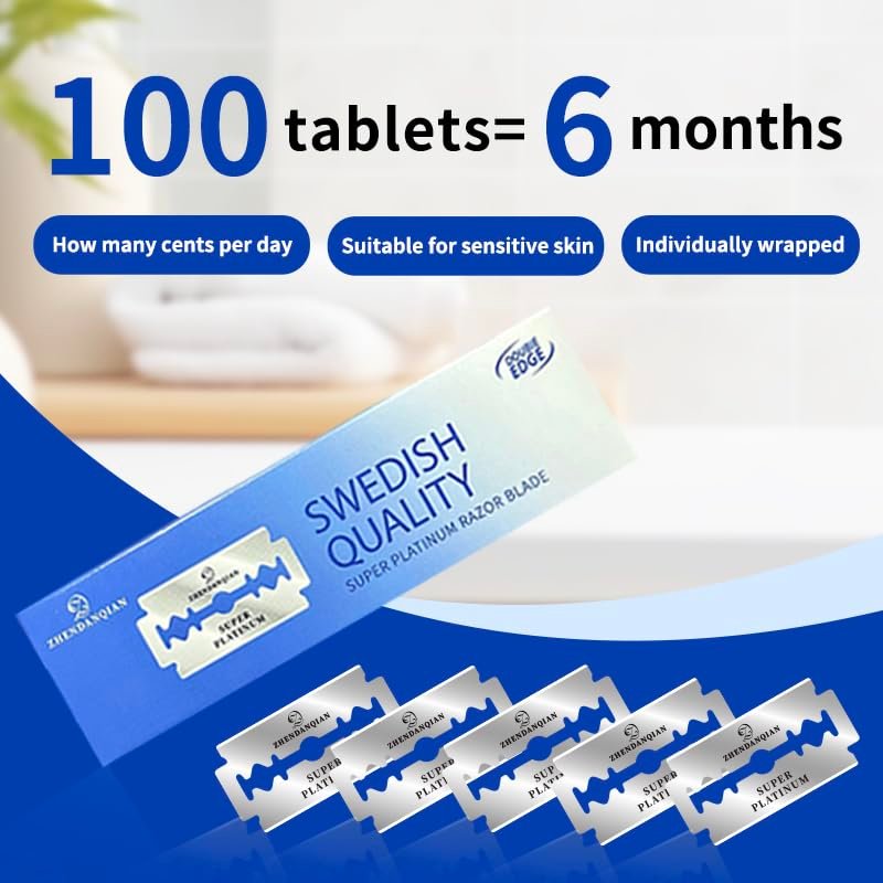 ZHENDANQIAN Super Platinum Double Edge Razor Blades - 100 Pack, Swedish Quality, Sharp & Non-Irritating, 6-Month Supply Avelisse