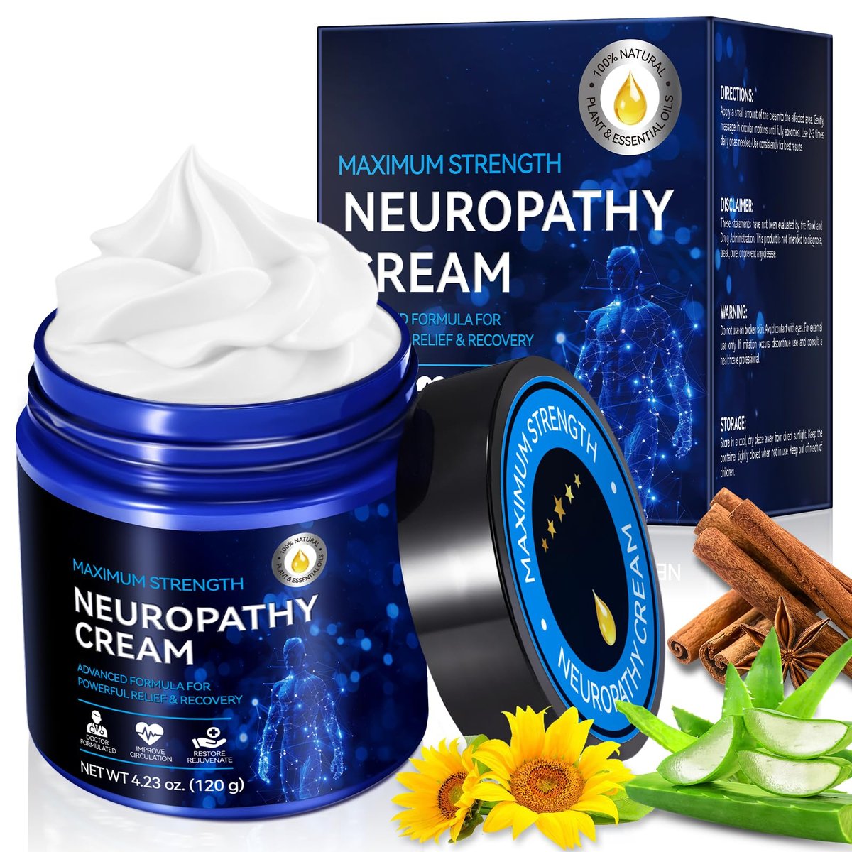 USBSREGARDS Neuropathy Cream Extra Strength Nerve Relief Cream for Feet, Legs, Neck, Back, Hands, Body – Lightweight, Plant-Based Formula with Cooling Comfort, 4 oz - görsel 1