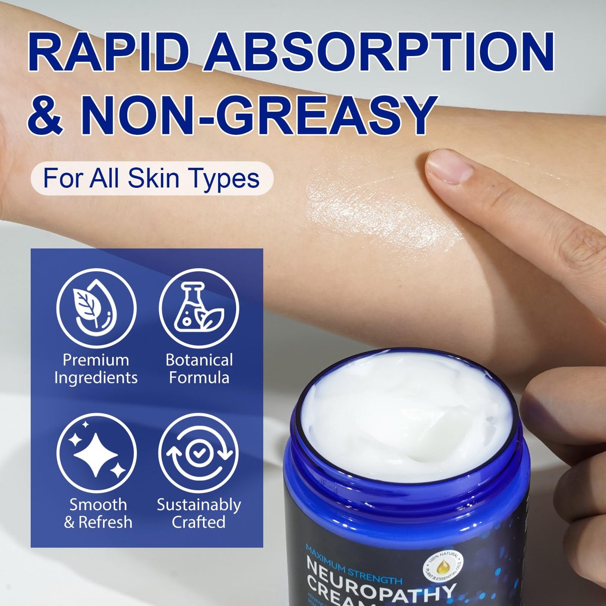 USBSREGARDS Neuropathy Cream Extra Strength Nerve Relief Cream for Feet, Legs, Neck, Back, Hands, Body – Lightweight, Plant-Based Formula with Cooling Comfort, 4 oz - görsel 3