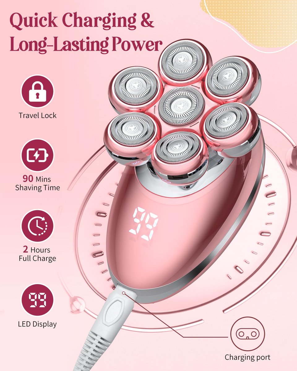 Electric Razors for Women, 7D Electric Shaver for Women, Cordless Facial Hair Removal Trimmer for Women's Face - Pink Avelisse