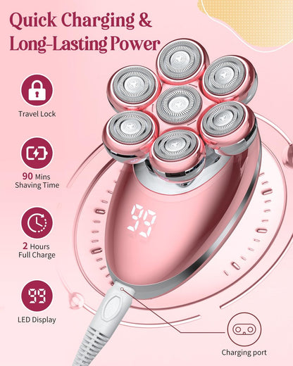 Electric Razors for Women, 7D Electric Shaver for Women, Cordless Facial Hair Removal Trimmer for Women's Face - Pink Avelisse