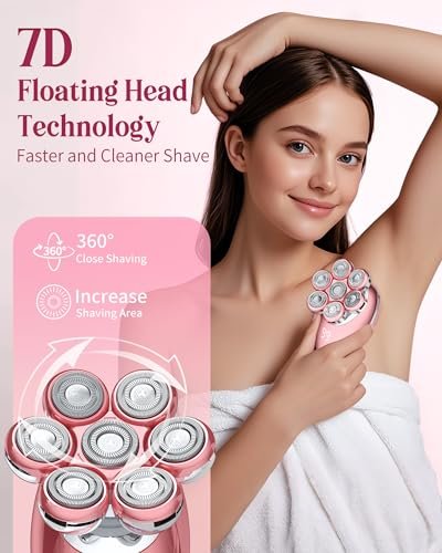 Electric Razors for Women, 7D Electric Shaver for Women, Cordless Facial Hair Removal Trimmer for Women's Face - Pink Avelisse
