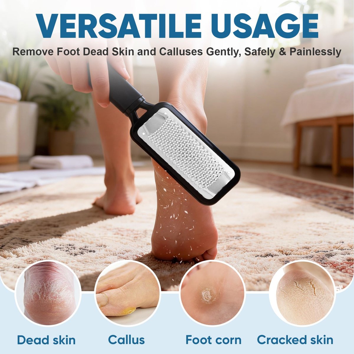 TEAWOO Foot File Callus Remover - Large Stainless Steel Foot Rasp, Heavy Duty Foot Scraper for Dead Skin & Hard Heels, Waterproof Pedicure Tool for At-Home Foot Care - görsel 5