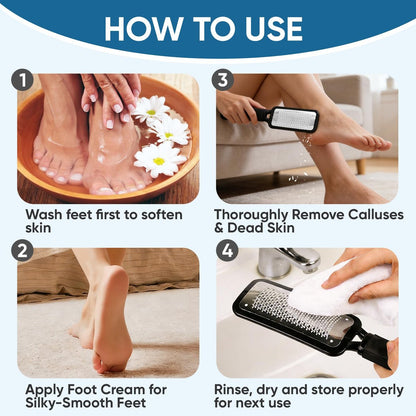 TEAWOO Foot File Callus Remover - Large Stainless Steel Foot Rasp, Heavy Duty Foot Scraper for Dead Skin & Hard Heels, Waterproof Pedicure Tool for At-Home Foot Care