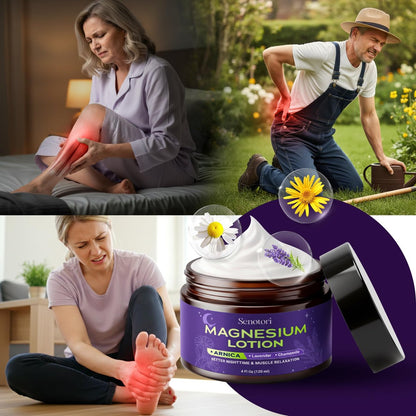 Senotori Nighttime Magnesium Lotion with Arnica & Lavender, Chamomile - Topical Magnesium Cream for Tired Feet, Muscle Recovery, Relaxation Gift for Mom & Dad, 4 Fl Oz