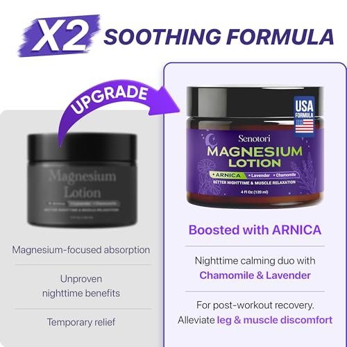 Senotori Nighttime Magnesium Lotion with Arnica & Lavender, Chamomile - Topical Magnesium Cream for Tired Feet, Muscle Recovery, Relaxation Gift for Mom & Dad, 4 Fl Oz - görsel 6