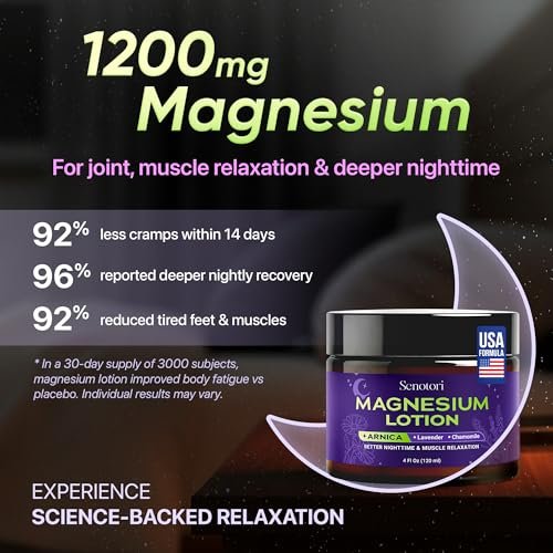 Senotori Nighttime Magnesium Lotion with Arnica & Lavender, Chamomile - Topical Magnesium Cream for Tired Feet, Muscle Recovery, Relaxation Gift for Mom & Dad, 4 Fl Oz - görsel 12