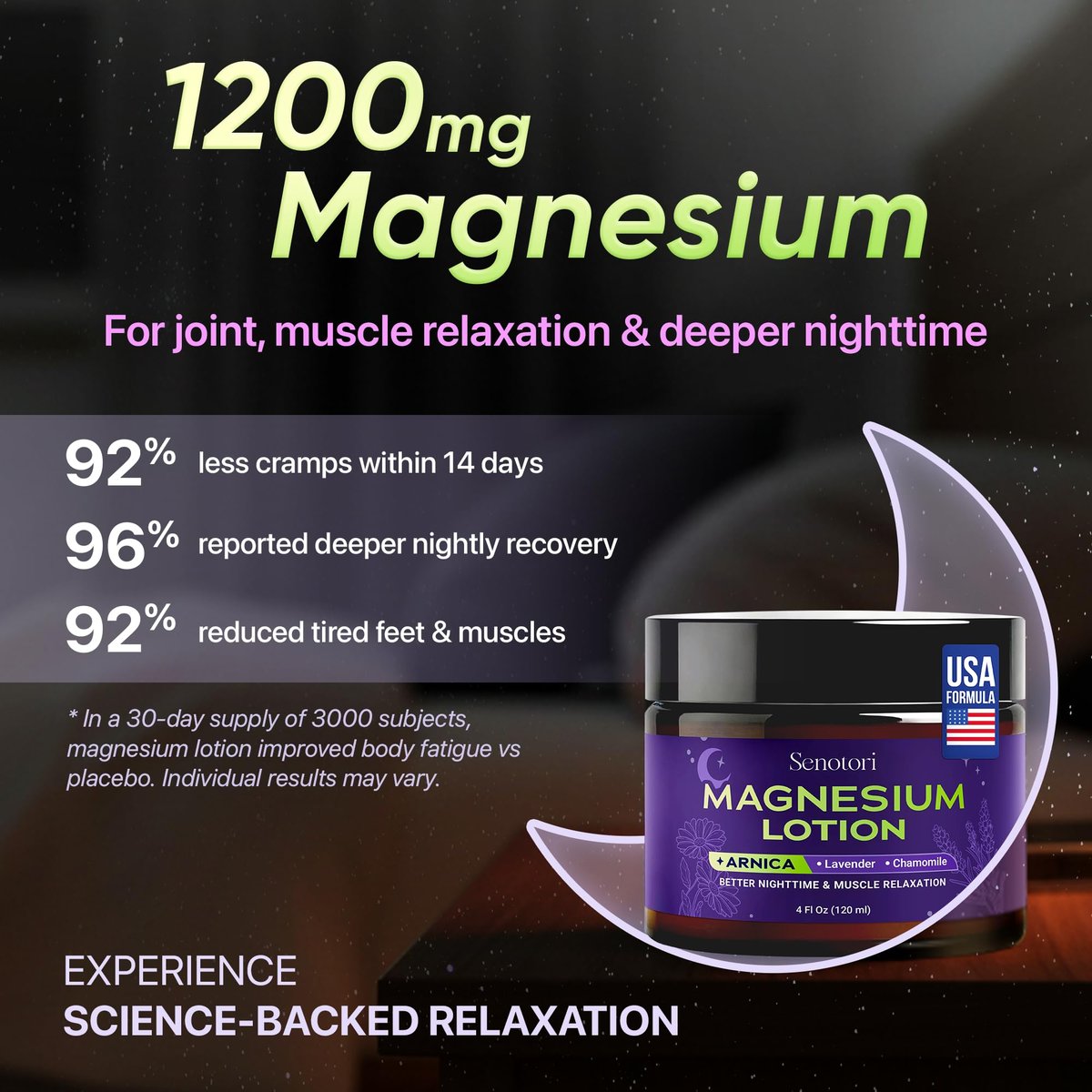 Senotori Nighttime Magnesium Lotion with Arnica & Lavender, Chamomile - Topical Magnesium Cream for Tired Feet, Muscle Recovery, Relaxation Gift for Mom & Dad, 4 Fl Oz - görsel 11