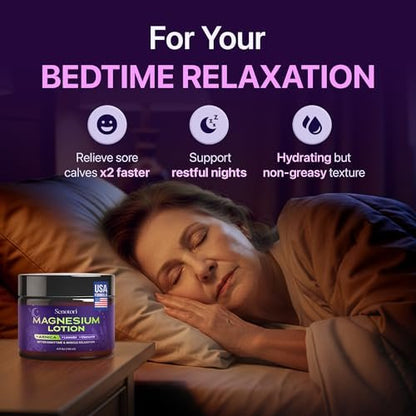 Senotori Nighttime Magnesium Lotion with Arnica & Lavender, Chamomile - Topical Magnesium Cream for Tired Feet, Muscle Recovery, Relaxation Gift for Mom & Dad, 4 Fl Oz