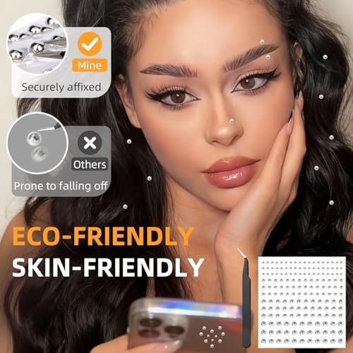 OLLBIT 660PCS Face Gems, Silver Fake Piercings, Self-Adhesive Stick On Face Stickers, DIY Rave Accessories, Punk Y2K Makeup for Women Men - görsel 8