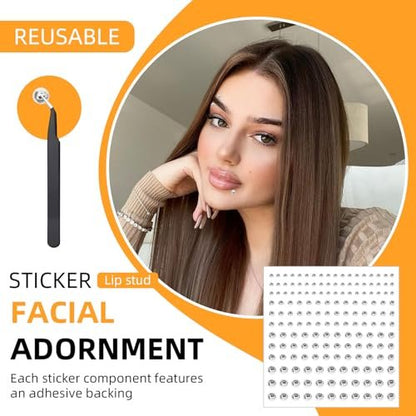 OLLBIT 660PCS Face Gems, Silver Fake Piercings, Self-Adhesive Stick On Face Stickers, DIY Rave Accessories, Punk Y2K Makeup for Women Men
