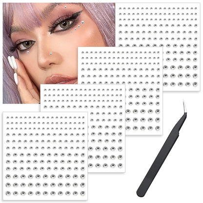 OLLBIT 660PCS Face Gems, Silver Fake Piercings, Self-Adhesive Stick On Face Stickers, DIY Rave Accessories, Punk Y2K Makeup for Women Men