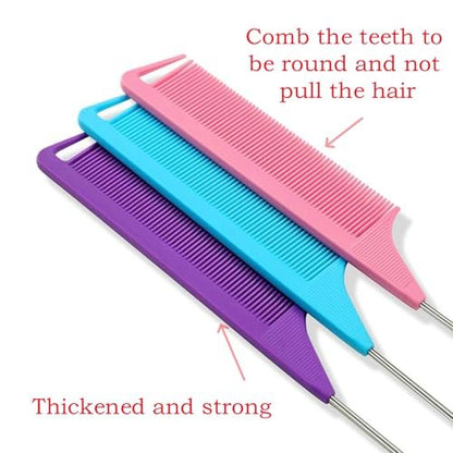 8-Piece Rat Tail Combs Set - Long Steel Pin Teasing Combs for Salon Hair Stylists, 2 Styles & Multiple Colors, Metal Parting Comb, Fine Tooth Teasing Comb for Women (Aigee)