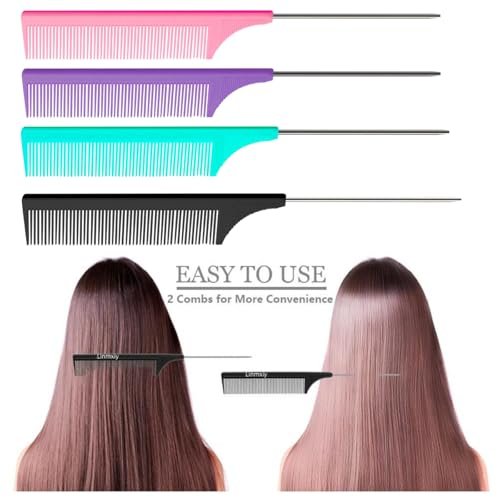 8-Piece Rat Tail Combs Set - Long Steel Pin Teasing Combs for Salon Hair Stylists, 2 Styles & Multiple Colors, Metal Parting Comb, Fine Tooth Teasing Comb for Women (Aigee) - görsel 12