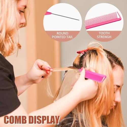 8-Piece Rat Tail Combs Set - Long Steel Pin Teasing Combs for Salon Hair Stylists, 2 Styles & Multiple Colors, Metal Parting Comb, Fine Tooth Teasing Comb for Women (Aigee) - görsel 14