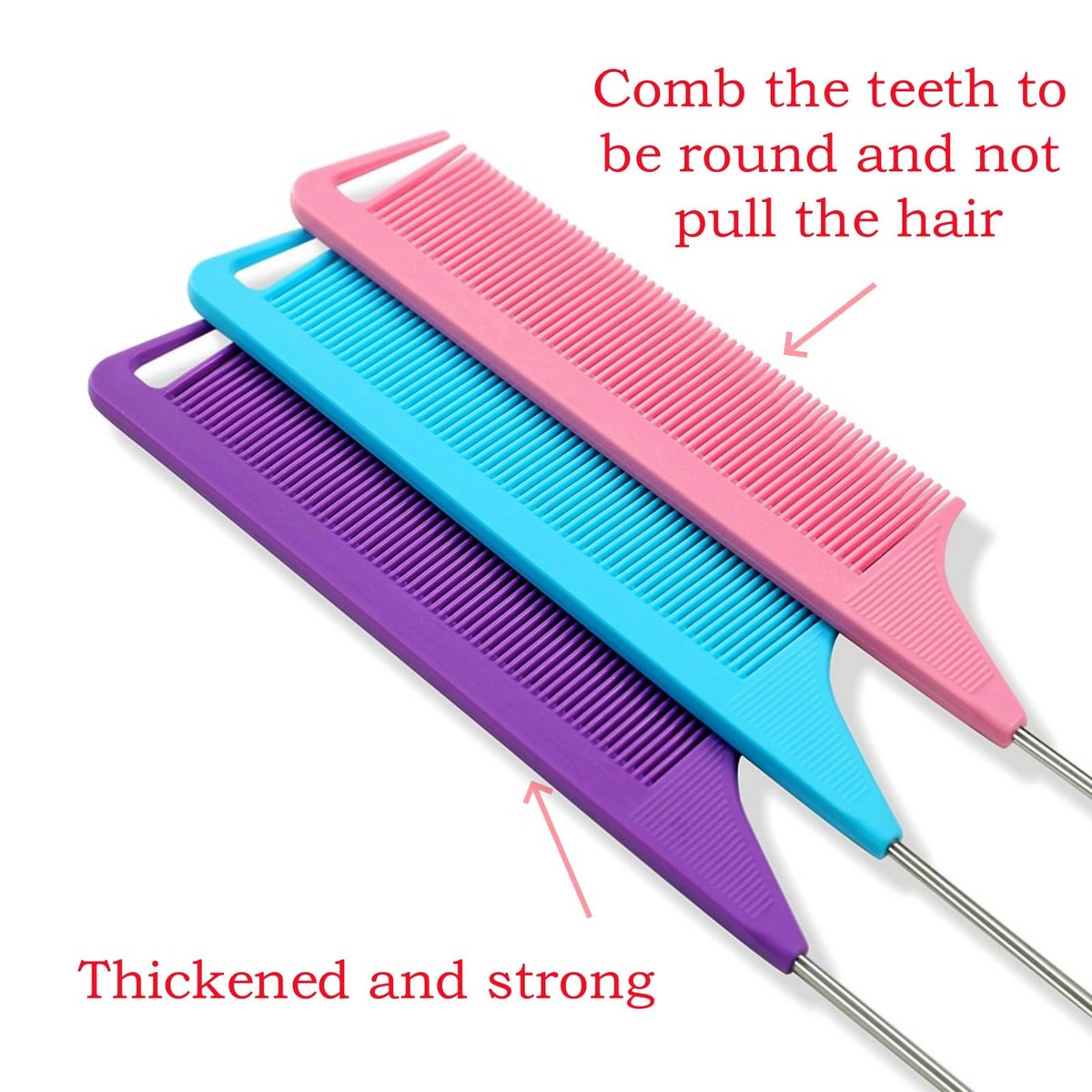 8-Piece Rat Tail Combs Set - Long Steel Pin Teasing Combs for Salon Hair Stylists, 2 Styles & Multiple Colors, Metal Parting Comb, Fine Tooth Teasing Comb for Women (Aigee) - görsel 7