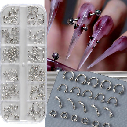 Bravizvy Punk Nail Charms Kit – Stainless Steel 3D Metal Rivets, Stars, Spikes & Gothic Studs for Edgy Manicures