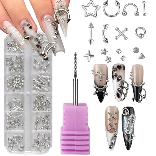 Bravizvy Punk Nail Charms Kit – Stainless Steel 3D Metal Rivets, Stars, Spikes & Gothic Studs for Edgy Manicures - görsel 2