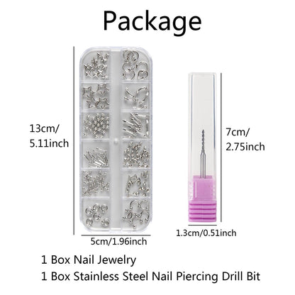Bravizvy Punk Nail Charms Kit – Stainless Steel 3D Metal Rivets, Stars, Spikes & Gothic Studs for Edgy Manicures