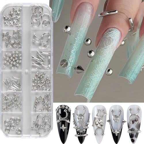 Bravizvy Punk Nail Charms Kit – Stainless Steel 3D Metal Rivets, Stars, Spikes & Gothic Studs for Edgy Manicures - görsel 4