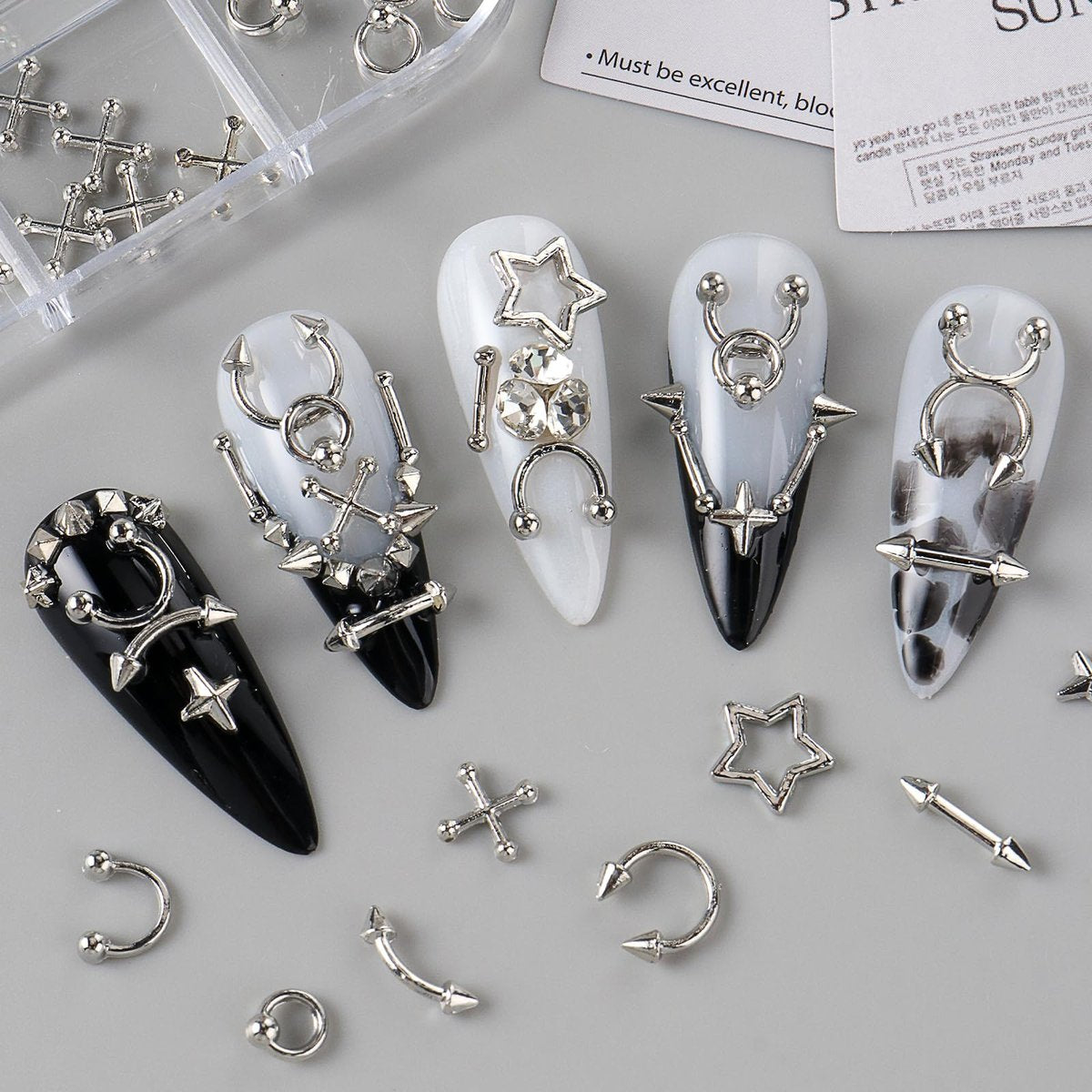 Bravizvy Punk Nail Charms Kit – Stainless Steel 3D Metal Rivets, Stars, Spikes & Gothic Studs for Edgy Manicures - görsel 9