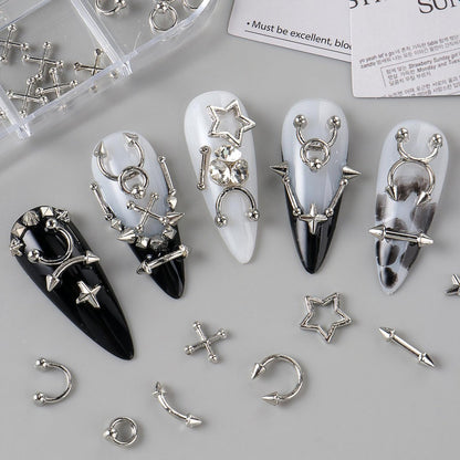 Bravizvy Punk Nail Charms Kit – Stainless Steel 3D Metal Rivets, Stars, Spikes & Gothic Studs for Edgy Manicures