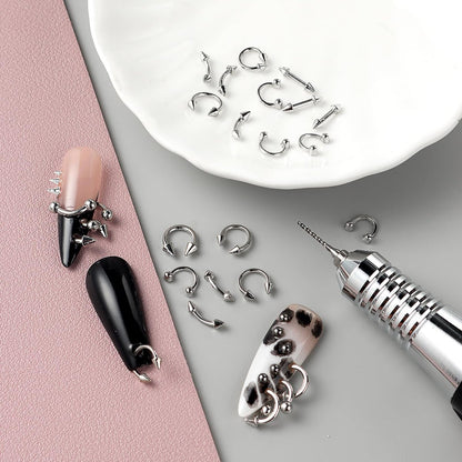 Bravizvy Punk Nail Charms Kit – Stainless Steel 3D Metal Rivets, Stars, Spikes & Gothic Studs for Edgy Manicures