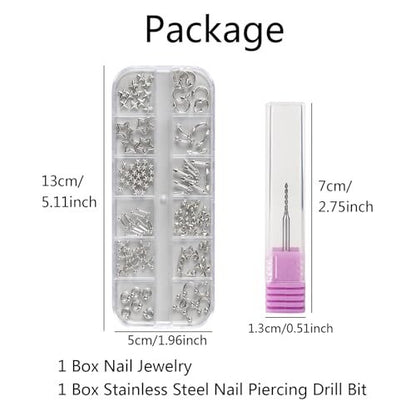Bravizvy Punk Nail Charms Kit – Stainless Steel 3D Metal Rivets, Stars, Spikes & Gothic Studs for Edgy Manicures