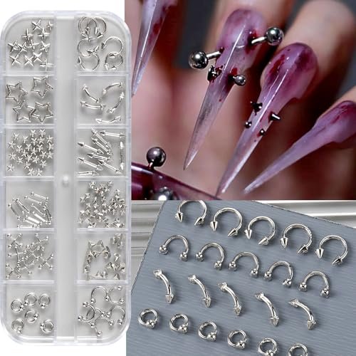 Bravizvy Punk Nail Charms Kit – Stainless Steel 3D Metal Rivets, Stars, Spikes & Gothic Studs for Edgy Manicures - görsel 6