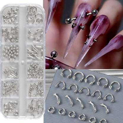 Bravizvy Punk Nail Charms Kit – Stainless Steel 3D Metal Rivets, Stars, Spikes & Gothic Studs for Edgy Manicures