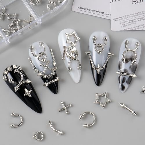 Bravizvy Punk Nail Charms Kit – Stainless Steel 3D Metal Rivets, Stars, Spikes & Gothic Studs for Edgy Manicures - görsel 10