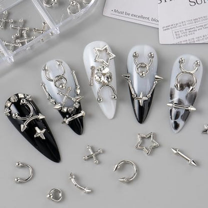Bravizvy Punk Nail Charms Kit – Stainless Steel 3D Metal Rivets, Stars, Spikes & Gothic Studs for Edgy Manicures