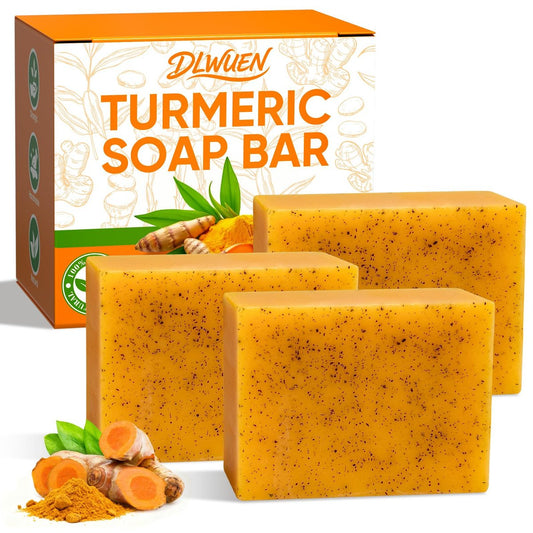 Organic Lemon Turmeric Soap Bar - 3 Pack | Vitamin C Face & Body Cleanser for Smooth, Moisturized Skin