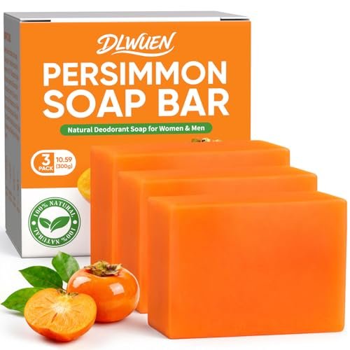 Natural Persimmon Soap Bar 3-Pack for Body Odor Control - Targets Old People Smell & Persistent Odors, Unisex Deodorant Soap for Sensitive Skin - Women & Men - görsel 2