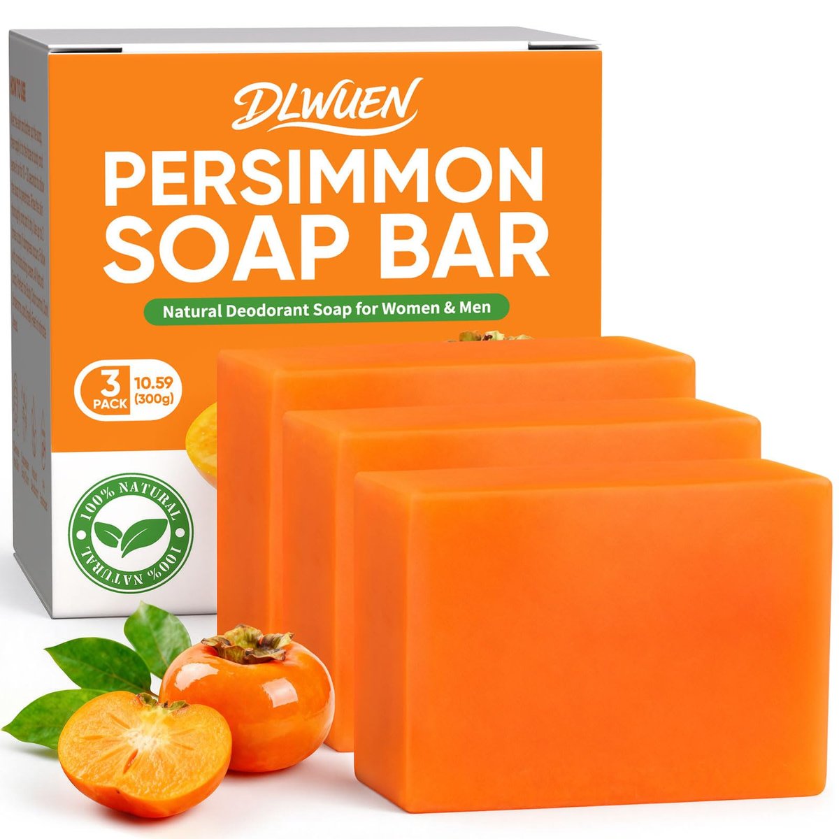 Natural Persimmon Soap Bar 3-Pack for Body Odor Control - Targets Old People Smell & Persistent Odors, Unisex Deodorant Soap for Sensitive Skin - Women & Men - görsel 1