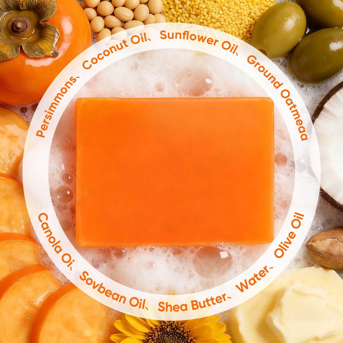 Natural Persimmon Soap Bar 3-Pack for Body Odor Control - Targets Old People Smell & Persistent Odors, Unisex Deodorant Soap for Sensitive Skin - Women & Men - görsel 3