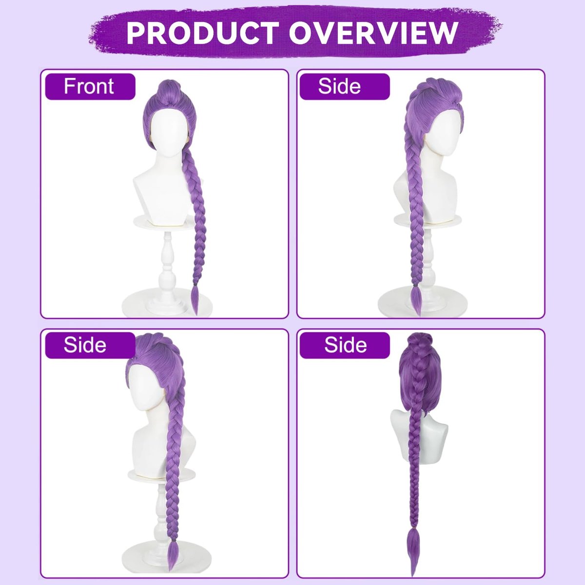 AD ADASTONE Long Purple Braid Wig - 24 Inch Clip-In Ponytail Extension, Synthetic Mermaid Hair for Cosplay & Halloween Avelisse
