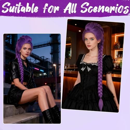 AD ADASTONE Long Purple Braid Wig - 24 Inch Clip-In Ponytail Extension, Synthetic Mermaid Hair for Cosplay & Halloween Avelisse