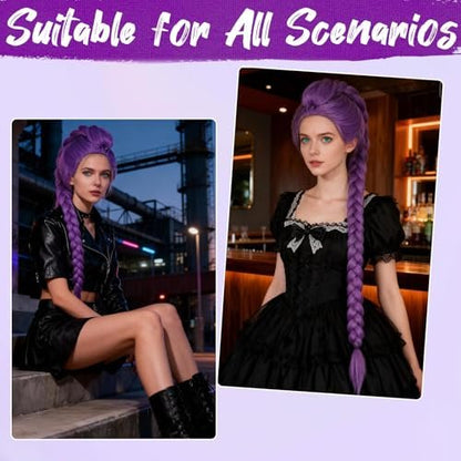 AD ADASTONE Long Purple Braid Wig - 24 Inch Clip-In Ponytail Extension, Synthetic Mermaid Hair for Cosplay & Halloween Avelisse