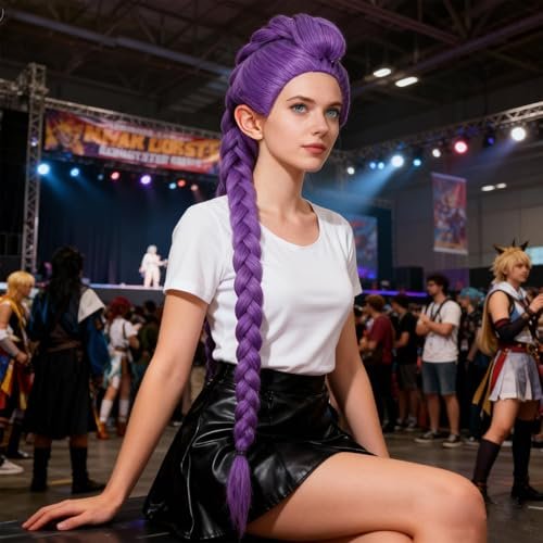 AD ADASTONE Long Purple Braid Wig - 24 Inch Clip-In Ponytail Extension, Synthetic Mermaid Hair for Cosplay & Halloween Avelisse